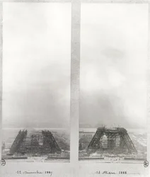1887年12月12日と1888年3月15日、パリのエッフェル塔の建設の2つのビュー