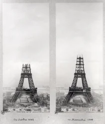 1888年10月14日と11月14日のパリ、エッフェル塔の建設の2つのビュー