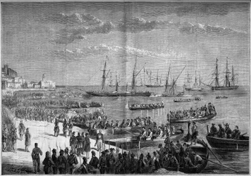 1860年7月、イタリア統一軍-千人隊または赤シャツ隊の遠征-ミラッツォ（シチリア）の退去。ボスコ将軍とフランソワ2世のナポリ軍は、ジュゼッペ・ガリバルディのサウザンド軍との戦いに敗れた後、ミラッツォの城塞を後にした。
