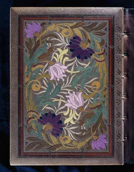 アッパーブックカバー、蓮とスイカズラの頭の半自然的なデザイン、1886年