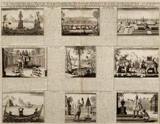 1688年に出版されたSimon de la LoubereによるDu Royaume de Siamからのサイアムとアユタヤのさまざまな眺め