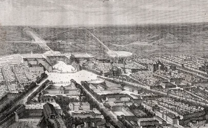 19世紀の城付きヴェルサイユ - V.A.マルト・ブラウン著「La France illustree: Geography, History, statistical administration」に掲載された彫刻。1884