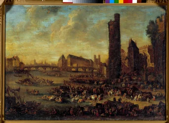 コート・ド・ラ・シテからのパリの眺め（トゥール・ド・ヌールから撮影） フランス派の絵画。1650年 日0.59 x 0.82m ヴェルサイユ。シャトーミュージアム