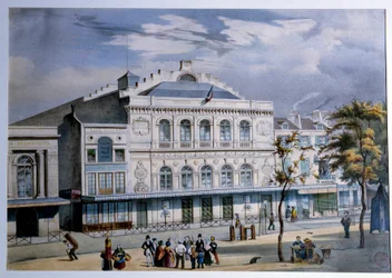 パリのガイト劇場の眺め 19世紀のパリのリトグラフ。カルナヴァレ美術館