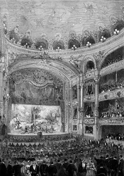 ジュール・シャトロン（1831-1884）が1879年に建設したリヨンの劇場ホール「ベルクール」の眺め。10月11日付「Le Monde Illustré」1176号に掲載された図版