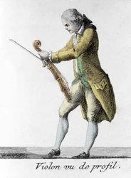 横から見たヴァイオリン。18世紀末に描かれた版画。