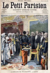 フランス大統領エミール・ルベ（1838-1929）がパリで迎えたモロッコ大使館の訪問（1901年6月30日の「Le Petit Parisien」に掲載）（彫刻