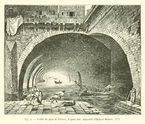 ジュベール・ロベールの水彩画の後のジュヴル・ドゥ・クワイ・ド・ジュヴ。 1773