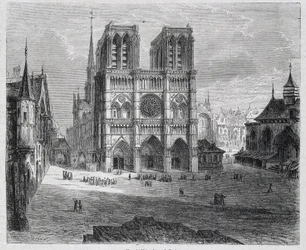 パリのノートルダム寺院の眺め - H. Gourdon de Genouillac, ed. F. Roy, Parisの「Paris a travers les siecles」の中で。