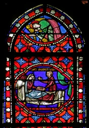 聖ボネットの生涯の場面を描いた窓：盲目の女の癒し