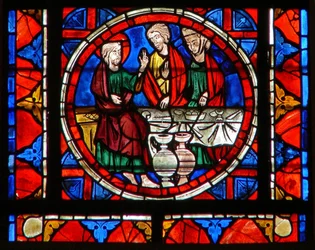 聖マリアマグダレンの生涯の場面を描いたウィンドウw109-Simons placeでの食事