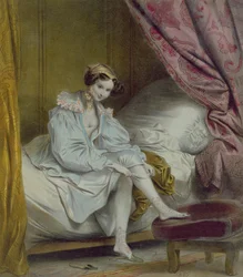 ストッキングを履く女1830年頃