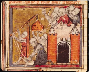 f.275rシノン城の包囲戦、グランクロニクドフランス、1375-79年