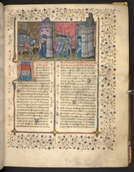 f. 73: ブレスト包囲戦、「フランスとイングランドの年代記」より、ジャン・フロワサール (ベラム)