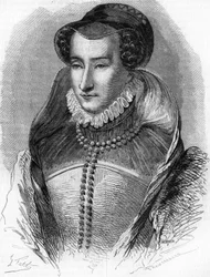 アンリ4世の母であり、アントワーヌ・ド・ブルボン（1528-1572）の妻であるアルブレのジョアン3世（1528-1572）の肖像画。Histoire Populaire de la France」（1885年頃）に掲載。エングレーヴィング。