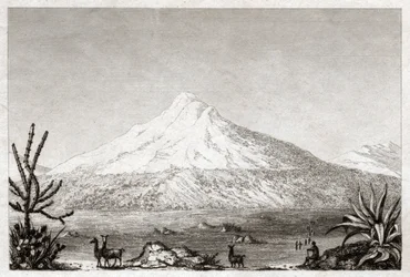 チンボラゾ火山。(エッチング、1840年頃)