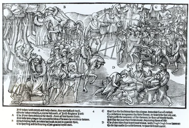 アイルランドの首長は、完全な武装で示されている英語と戦うために出発する前に司祭の祝福を受けます。