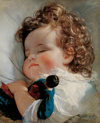 「マリー・フランツィスカ・フォン・リヒテンシュタイン王女（1834-1909）の2歳時の肖像 Peinture de Friedrich Ritter von Amerling（1803-1887）。