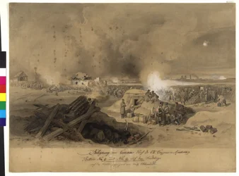 1849年4月、k.k.軍によるコモルン包囲戦（紙に水彩画）