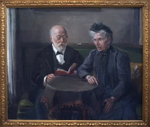 グスタフ・ヘルツ上院議員とその妻。フリッツ・フォン・ウーデ（1848-1911）による絵画、油彩・キャンバス