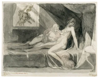 アルプは、1810 年に眠っている 2 人の女性の寝室を離れます。