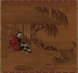庭、インテリア、座っている女の子、江戸時代、1615-1868.