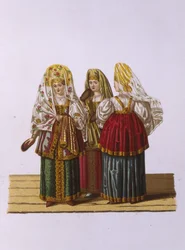 トヴェリの女性と乙女のコスチューム1851年のロシア国家の服シリーズから