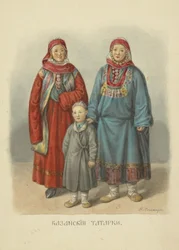 カザンタタール語女性、ロシア国家の衣服シリーズ、1869年のイラスト