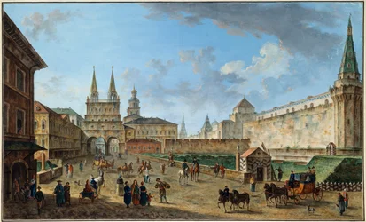 赤の広場の復活門の眺め、モスクワ、ロシア、c1801
