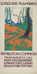「ウィンブルドン コモン」、ロンドン カウンティ カウンシル LCC トラムウェイのポスター、1923 年