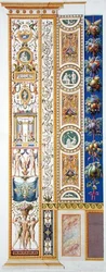 バチカン市国のラファエロのロッジアのパネル、ジョヴァンニ・オッタヴィアーニ（c.1735-1808）が彫った「Delle Loggie di Rafaele nel Vaticano」より、1772-77年に出版された手彩色のエングレーヴィング。