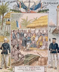 M.デブラザの探検（1875-79年）マココとの彼の条約、「Les Colonies Francaises」のイラスト