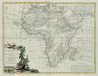 アフリカは主要な州に分かれており、アントニオザッタが1776年にヴェネツィアで出版した最新コレクションのトメ1世から取ったG.ズリアーニの彫刻、プライベートコレクション