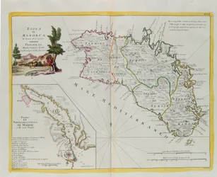 メノルカ島と港、マホン市とその砦の平面図 アントニオ・ザッタが1778年にヴェネツィアで出版した「最新アトラス」の第1巻から抜粋したG・ズリアーニのエングレーヴィング、個人蔵