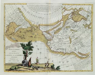 南海の北のロシア人による新しい発見。アジアとアメリカの両方で、アントニオザッタによって1776年にヴェネツィアで出版された最新のアトラスのトメIから取られたG.ズリアーニによる彫刻、