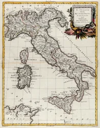 イタリアの政治地図、アントニオ・ザッタが1782年にヴェネツィアで出版した「最新アトラス」の第2巻からG.ズリアーニが彫ったもの、個人蔵