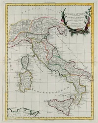 イタリアの政治地図、アントニオ・ザッタが1785年にヴェネツィアで出版した「ノヴィッシモ・アトラス」の第4巻からG・ズリアーニが彫ったもの、個人蔵