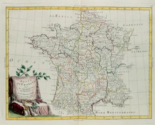 フランス王国は統治に分かれ、G。ズリアーニが1776年にヴェネツィアでアントニオザッタが出版したプライベートコレクションの最新アトラスのトメIから取った彫刻