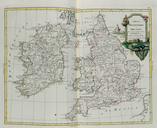 イングランドとアイルランドの王国、G。ズリアーニによる彫刻。1776年にヴェネツィアでアントニオザッタが出版したプライベートコレクションの最新アトラスのトメIから撮影