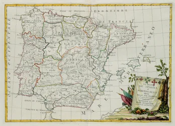 スペイン王国とポルトガル王国はそれぞれの州に分かれており、1775年にヴェネツィアでアントニオザッタが出版したプライベートコレクションのトームIから取ったG.ズリアーニの彫刻