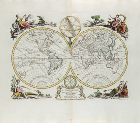 世界地図と地球の概要、G。ズリアーニによる彫刻。1774年にアントニオザッタによってヴェネツィアで出版された最新のアトラスのトメIから取った。