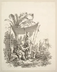 兵士に好奇心を示す女性、ca。 1742年。