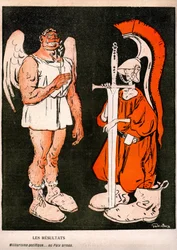 戦争と平和。 ガブリエル・ガランタラ (1867-1937) のアレゴリー (漫画)、フランスの風刺新聞「L