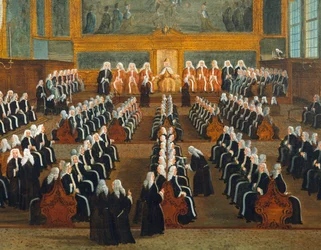 ガブリエル・ベッラ（1730-1799）作「プレガディ評議会」、油彩・キャンバス、96x149cm