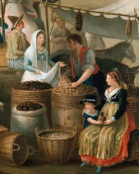 ナポリのマドンナ・デッラルコ祭。栗売りの部分、ガエターノ・ジガンテ（1770-1840）、1825年、ナポリ、サン・マルティーノ国立博物館