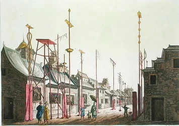 北京の万里の長城、1820年代〜30年代に出版されたジュリオ・フェラリオ著「Le Costume Ancien et Moderne」の挿絵（カラーエングレービング）。