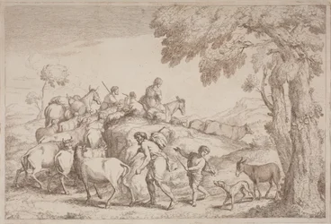 後ろから見た高齢の羊飼い