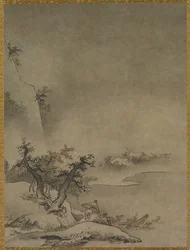 雨の中を歩く中国の使用人、1500年代。