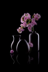暗い花瓶、ピンクの花