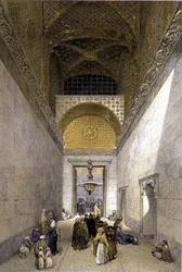 アヤソフィア、プレート1：モスクの主要な入り口、ルイ・ハーゲ（1806-85）の彫刻、1852年に出版（リトグラフ）。